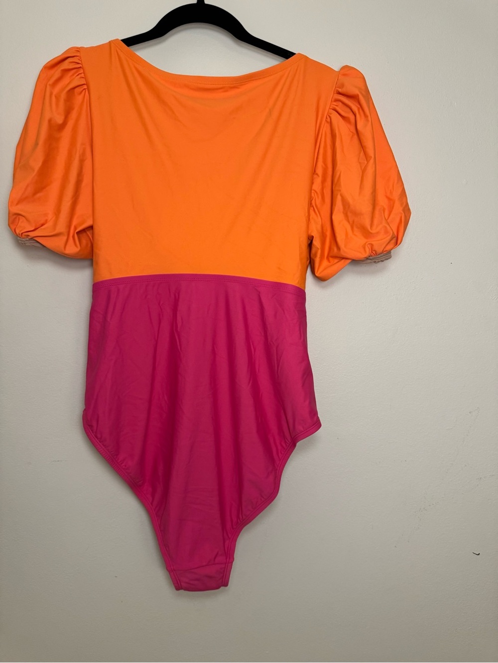 Colorblocked Puff-Sleeve One-Piece Swimsuit in Orange & Pink - Picture 3 of 6